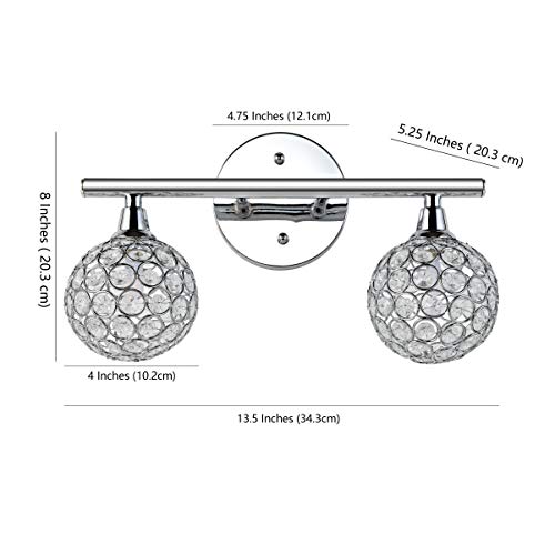 Image of JONATHAN Y 13 inch Chrome Maeve Modern Glam LED Vanity Light Sconce for Bathroom, Clear Crystal Globe Shade, Art Deco Wall Light for Hallway Entryway (JYL7535A)