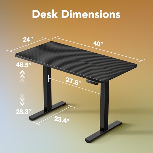 Image of HUANUO Electric Standing Desk,40 inch x 24 inch Height Adjustable Desk, 4 Memory Height Settings, Sit to Stand Up Desk for Home Office, with Headphone Hook, Cable Manager, Carbon Fiber Black