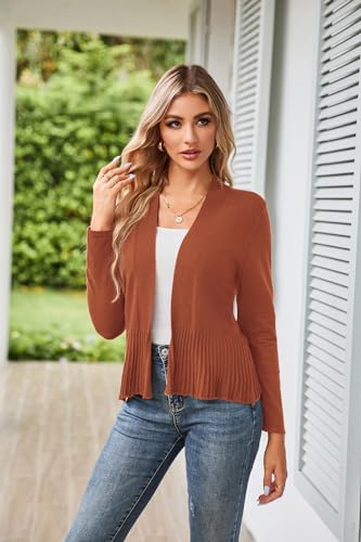 Grace Karin Cardigans For Women Loose Casual Long Sleeved Open Front Breathable Cardigans Copper Brown L thumb #2