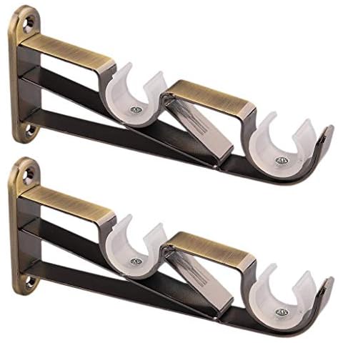 Curtain Pole Bracket, Double Curtain Rod Holder-1 Pair (2 Pcs), Heavy Duty Vintage, Stronger for 0.71" - 1.1" (18mm-28mm) Rod Cover