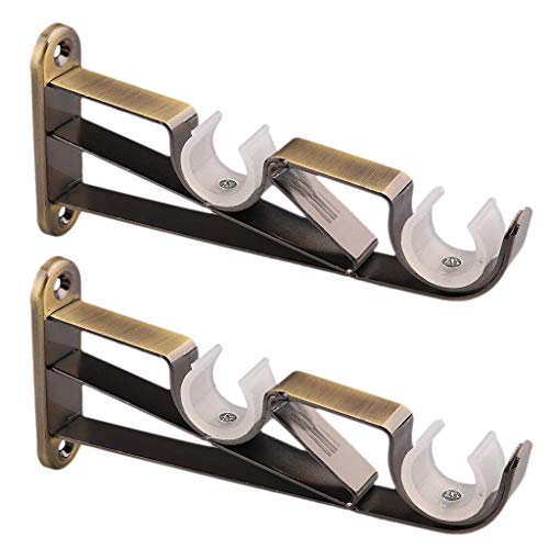 Supports de Tringle à Rideaux Double Crochets, Vintage Robuste, Plus Fort pour Tige Ø 16mm - Ø 28mm, Lot de 2