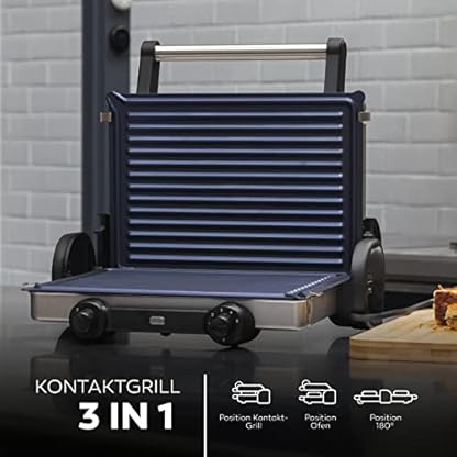 MasterPro Foodies | Antihaftbeschichteter Elektrogrill | 12 x 32 x 40 cm Grill | 2200 W | 2 einstellbare Thermostate | 180º Öffnung | Aus Edelstahl und ABS | 3 verschiedene Funktionalitäten – Bild 3