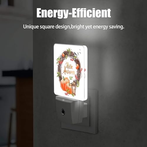 Image of Hello Autumn Night Light, Pumpkin Plug into Wall with Dusk to Dawn Light Sensors, Warm Nightlights for Bedroom, Bathroom, Hallway, Kitchen, Gifts Ideal for Boys Girls Women Men