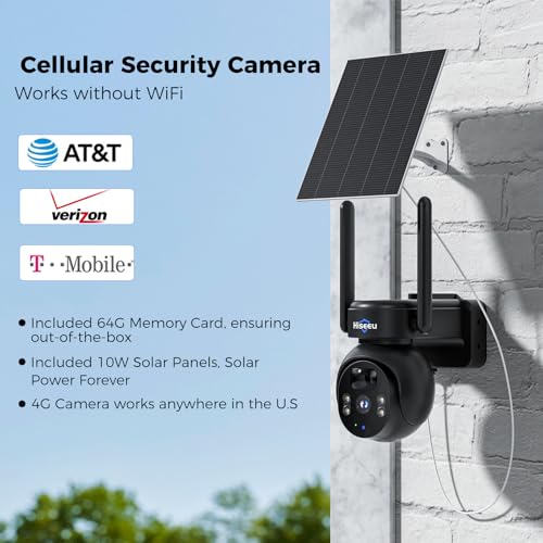 Hiseeu 4G LTE Cellular Security Camera Solar Powered, No WiFi Security Camera Wireless Outdoor, 24/7, PIR Motion, 2 Way Talk, 360° PT, 2K Color Night Vision, 32G SD & SIM Card Included - image 2