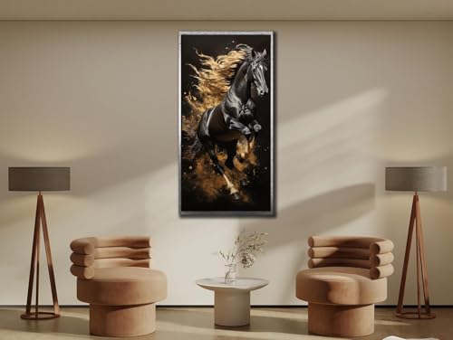 Tableau abstrait de chevaux noirs toile décoration murale 60x120