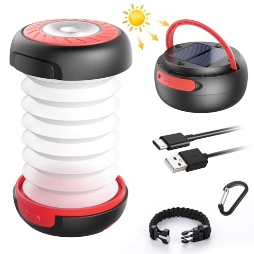 GlobaLink LED Campinglampe Faltbare Solar Camping Laterne Energienbank mit 2 Lademethoden (Solar/USB C) und 3 Lichtmodi für Camping, Angeln, Notfall...