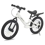 OOFAYJIA 16 Zoll Kinder Laufrad mit Scheibenbremse, Fahrrad ohne Pedale ab 4-8 Jahre, Kinderfahrrad für Anfänger, Karbonstahl Rahmen, Farbige Speichen, Seitliche Halterung,Weiß