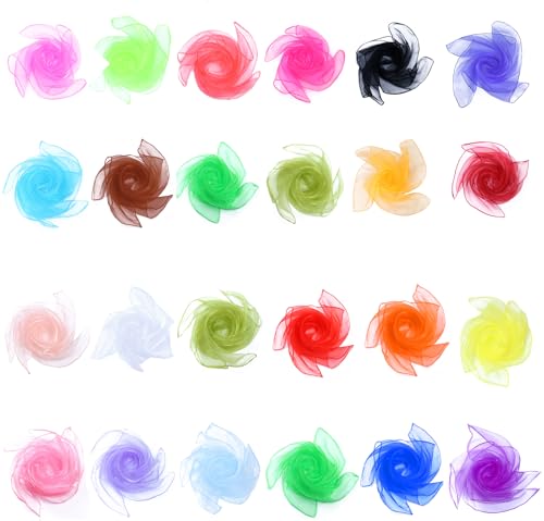 GOWTX Toallitas de gasa para bailar, espectáculo infantil, sensoriales, 24 unidades, pañuelos de seda para bebé, 60 x 60 cm, 24 tonos, paños de seda para niños, paños de colores para guardería