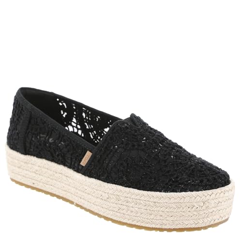 Image of TOMS Women's Valencia Platform Espadrille, Textile Upper, Ortholite Insole, Black Crochet Lace, 8