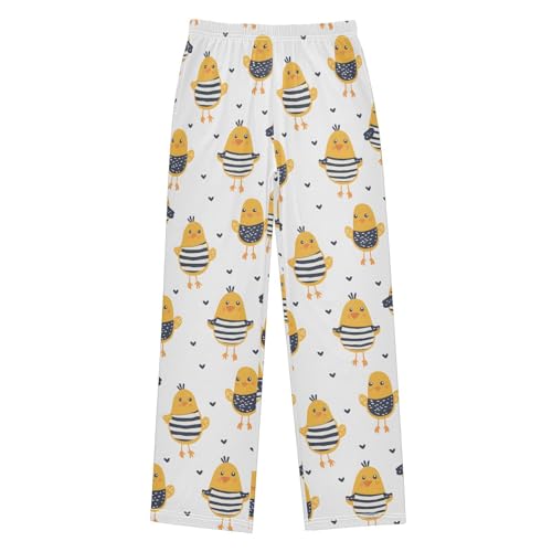 ALAZA Cute Chickens with Hearts Pajamas Bottoms with Pockets Comfy Pjs Sleepwear Elastic Waistband Pajamas Pants Lounge Pants for 6-14 Years
