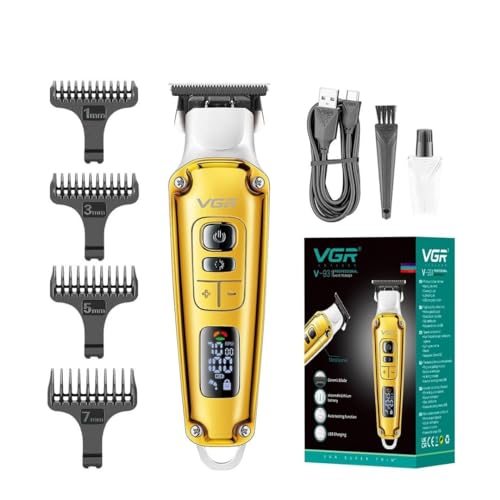 VGR V-931 Professional Hair Trimmer with Digital Display, 5500-7000RPM Button, Ceramic & Powder Metallurgic Blade,4 Cutting Combs, 240min Runtime,1600mAh Lithium Battery (Gold) 2 Year Warranty