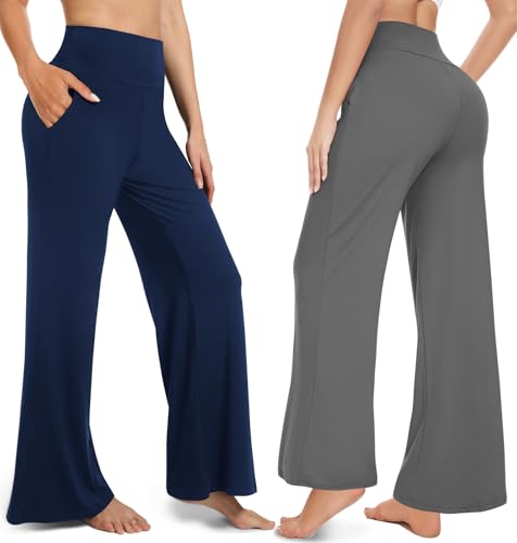 FULLSOFT 3 Pack Women's Wide Leg Yoga Pants Comfy Loose Sweatpants High Waisted Lounge Casual Pants with Pockets3