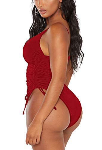 Image of Viottiset Women's Ruched High Cut One Piece Swimsuit Tummy Control Bathing Suit Monokini