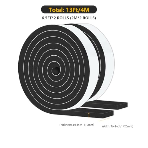 Image of High Density CR Door Seal,for Door and Window,3 /4 in x 3 /8 in x 13Ft | Door Weather Stripping,Strong Adhesive,Weatherproof,Reduce Noise,Door Seal,Foam Insulation Tape for Doors and Windows,Black