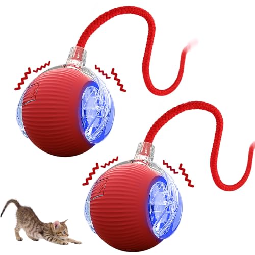 Uelkr 2Pcs Interactive Cat Dog Toys, Electric Automatic Moving for Bored Indoor Adult Cats, Smart Rolling Ball with 3 Modes(Fast Rolling,Chirping & Motion-Activated) for Pet, Fun Gift for Cats