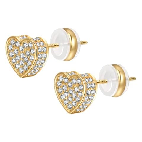 18k Gold Plated Heart Stud Earring For Women Earring 925 silver Screw Back Iced Out Cubic Zirconia earring SENTERIA Cover