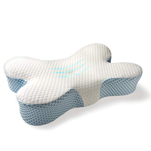 Side Sleeper Pillow, MIZATTO Cervical Pillow for Neck and Shoulder Pain Relief Side Sleeping, Orthopedic Contour Memory Foam Pillow (Blue)