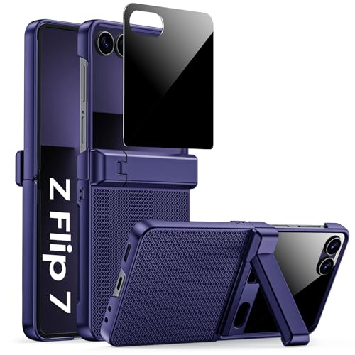 Image of Spugan for Galaxy Z Flip 7 Case, Hidden Kickstand & Built-in Privacy Screen Protector & Enhanced Hinge Protection, Slim Full Body Shockproof Protective Phone Case for Samsung Z Flip 7 (Blue)