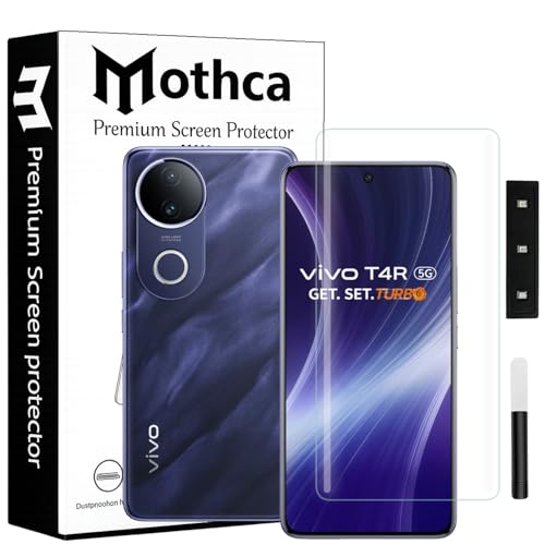 Image of Mothca Curved UV Tempered Glass Screen Protector for Vivo T4R 5G | Transparent | Pack of 1 | Full Screen Coverage with UV Installation Kit