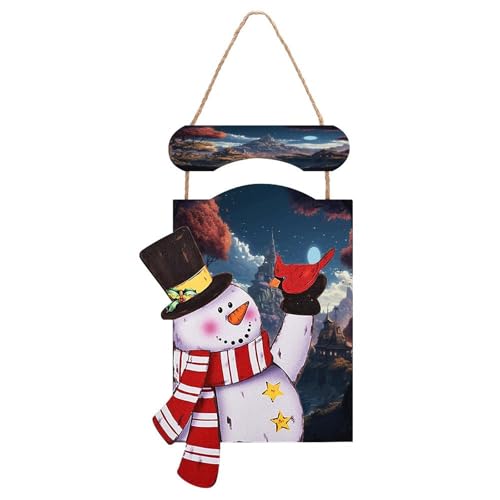 Peinture en bois bonhomme de neige Noël tableau mural ville fantastique imprimé