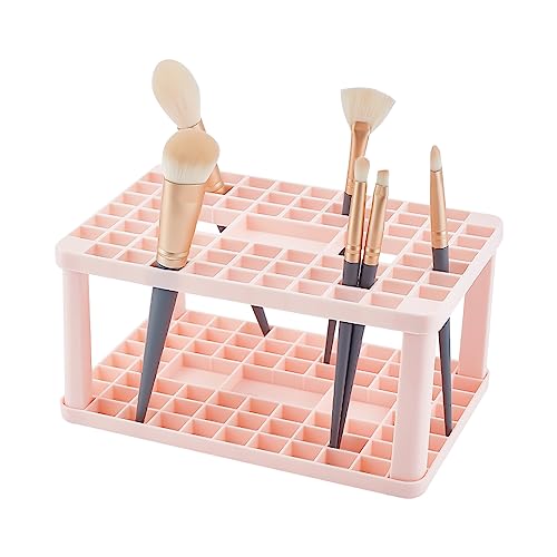 Image of AHandMaker Paint Brush Organizer - 71 Hole Plastic Holder for Makeup, Artist & Cosmetic Brushes, Small Tools - Pink