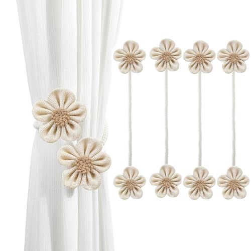 Image of Home Curtain Draperies, Pack for Farmhouse Sunflower Office Curtain and Window Tiebacks, Thin Decoration Elegant Tie Boho Simple Beige for Room, Accessories Ropes Holdbacks Wall (4, White)