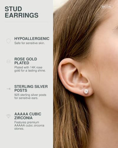 Image of PAVOI 14K Gold Plated 925 Sterling Silver Post Brilliant Round Faux Diamond Halo Earrings - Premium Cubic Zirconia