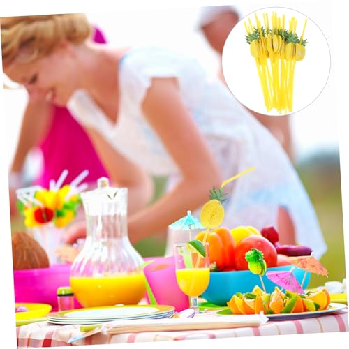 30 pitillos desechables forma piña color amarillo miniatura 6