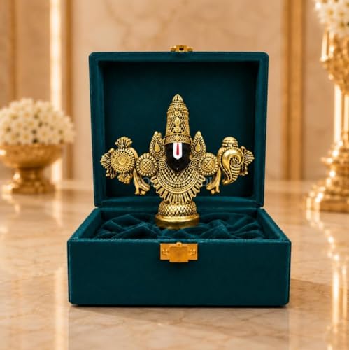 Image of Gold Art India Lord Venkateswara Balaji Idol | Gold-Plated Antique Matte Finish Murti | 3.5 x 4.2 inch | Tirupati Balaji Statue for Home Mandir, Office & Gifting