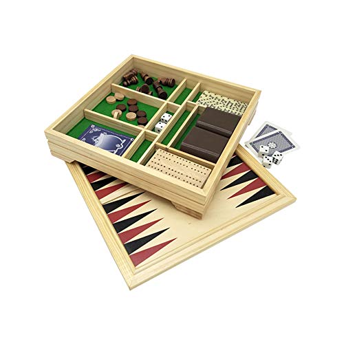 Deluxe 7 in 1 Board Game Set - Chess Set, Checkers, Backgammon, Dominoes, Playing Cards, Poker Dices and Cribbage - by KAILE