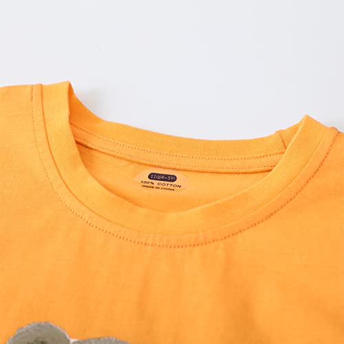 Image of LMYOVE Toddler Boy Short Set Little Boy Clothes Casual CrewNeck Short Sleeve T-Shirt and Short Sets Summer Beach Outfits (5T Yellow and Grey Bear)