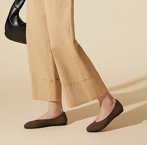 Arromic Flats Shoes for Women, Washable Round Toe Knit Ballet Flats Shoes with Comfortable Heel Cushions, Soft Slip on Dressy Shoes for Business Casual, Office, Work, Wedding Coffee3