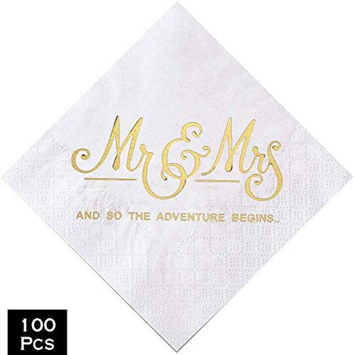 Wedding Napkins Mr and Mrs Gold Cocktail Beverage Dessert Napkins for Wedding Shower