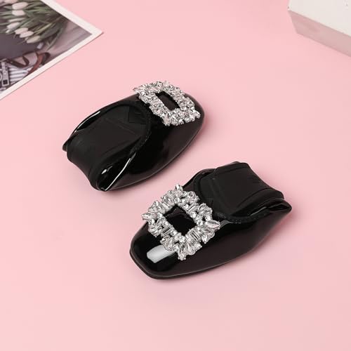 Unifizz Women's Sqaure Toe Buckle Rhinestone Ballet Flat Shoes2