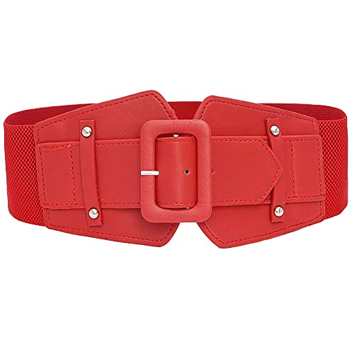 Women's Elastic Wide Waist Belt Vintage Simple Leather Stretch Girdle for Dresses