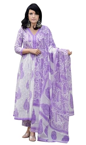Ensemble Kurta et Pantalon en Coton pour Femme avec Dupatta et Tunique Trapèze