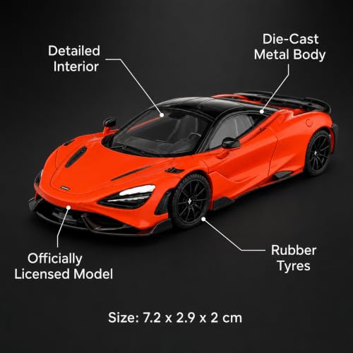 Image of Wizplex CCA Officially Licensed McLaren 765LT 1:64 Scale Die Cast Metal Car - Collectible Alloy Supercar Model with Free-Rolling Wheels, Display Showpiece for Kids 3+ & Car Enthusiasts