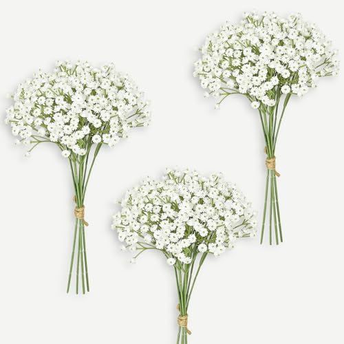 Waipfaru 12Pcs Babys Breath Artificial Flowers, 12.5 Inch Baby Breath Flowers Artificial Bulk, Real Touch White Fake Flowers, Faux Babies Breath Gypsophila for Wedding Home Decor Floral Arrangement