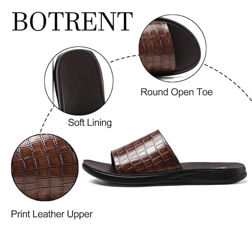 Image of Men's Print Genuine Leather Flat Slides Sandals Round Open Toe Non Slip Outdoor Slip On Casual Flats Slippers Lightweight Beach Summer Sandals