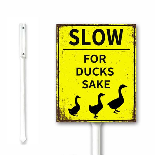 Rustic Slow for the Ducks Sake Sign with Stake, Slow Down Duck Crossing Sign, Animal Xing Warning Speed Mph Safety Metal Plaque,20x30 CM Aluminum Plaque for Outdoor Rustproof Outdoor Use