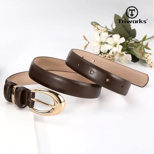 2 Pack Women Leather Belt for Jeans Pants Fashion Ladies Skinny Faux Leather Belt with Gold Buckle4