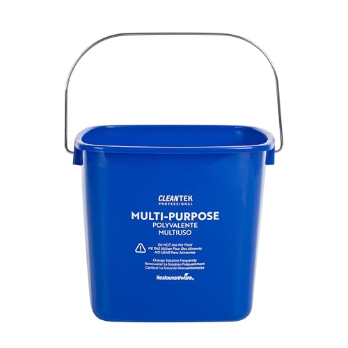 Image of Restaurantware Plastic Buckets with Stainless Steel Handle Pack of 10, 3 Quart Plastic Cleaning Pails, Blue Square Design, Measurement Graduations, for Janitorial and Foodservice Use