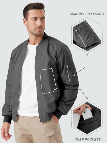 Bomber Jacket Mens Windproof Casual Windbreaker Softshell Zip Up Fashion Work Dress Winter Coat with Pockets4