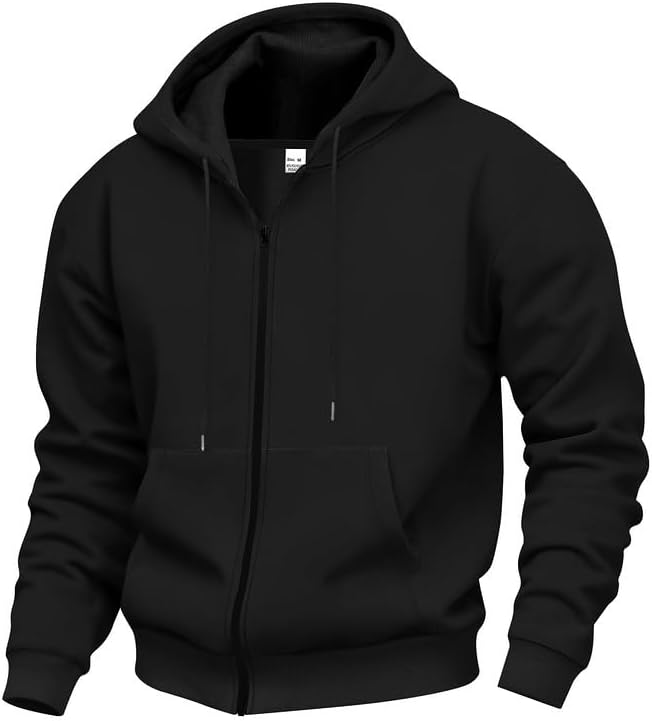 HOTYD Casual Zip Up Hoodies for Men Drawstring Long Sleeve Fleece Hooded Sweatshirt with Pockets Solid Loose Fit Fall Jackets