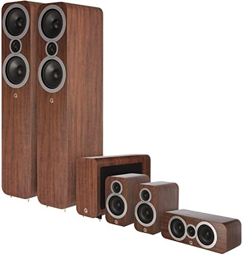 Q Acoustics 3000i 5.1 (3050i) Home Theater System English Walnut – 2 x Floorstanding Speakers, 2 x Bookshelf Speakers, 1 x Center Speaker, 1 x Active Subwoofer – Surround Sound System for TV