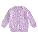 Kids Little Girls Button Front Crop Sweater Cardigan Solid Color Crew Neck Long Sleeve Knit Spring Fall Tops (Purple, 0-6 Months)