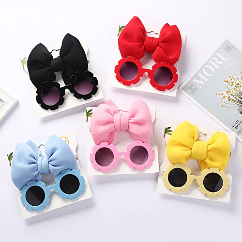 Children's Nylon Bow Headbands Hairbands with Sunglass Combination，Flower Shaped Sunglasses for Baby Girls3