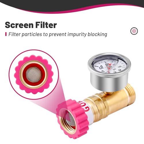 Image of Water Pressure Regulator, Lead-Free Brass Pressure Reducer, 40-50psi, 3 /4 inch Hose, with Gauge and Filter Screen, for Camper Travel Trailer RV Plumbing System