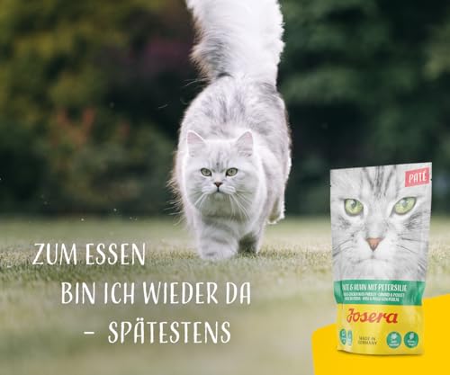 JOSERA Paté Ente & Huhn mit Petersilie (16 x 85 g) | Adult | Premium Nassfutter für ausgewachsene Katzen | Pastete Ente & Huhn | Lachsöl | getreidefrei | Katzenfutter nass im Frischebeutel |16er Pack