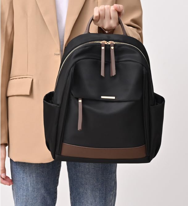 Fashion Backpack with Brown Trim, Water-Resistant Nylon, Multiple Compartments, Backpack, versatile travel backpack (Black)3
